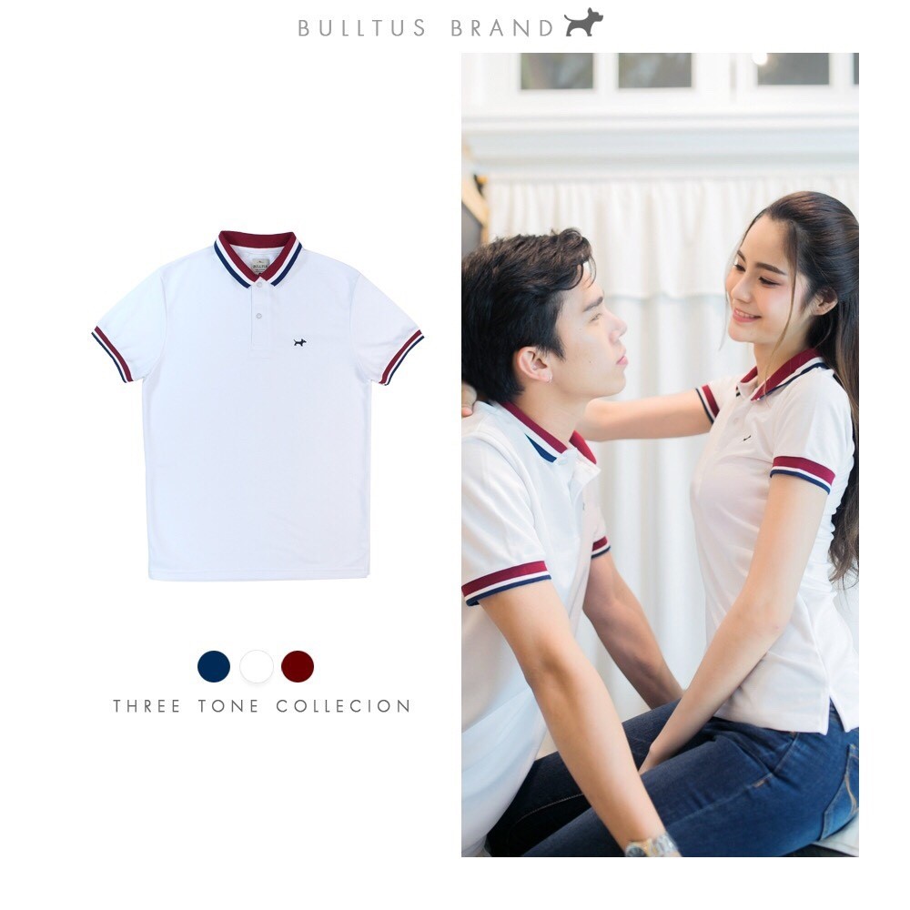BULLTUS BRAND เสื้อโปโล สีขาว (แดง) 3 Tone Collection มี XXL