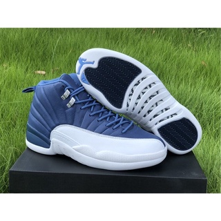 Owk7 Air Jordan 12 Indigo Stone Blue/Legend Blue-Obsidian รองเท้ากีฬา รองเท้าบาสเก็ตบอล