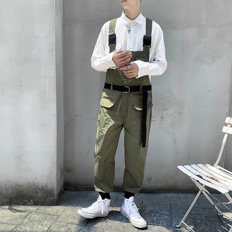 Multi-pocket Cargo Pants For Men Fashion Suspender Jumpsuit Plain Color Loose Mens Trousers Tactical Romper Unisex Japan #4