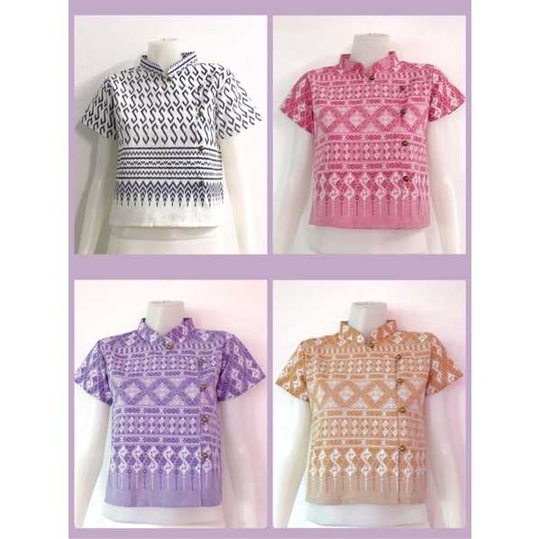 ลายใหม่ เสื้อลายขอพระราชทาน ทรงคอจีนป้าย แขนสั้น