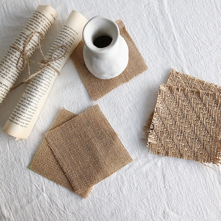 Flax Woven Coaster Square Handmade Placemat Table Cup Mat