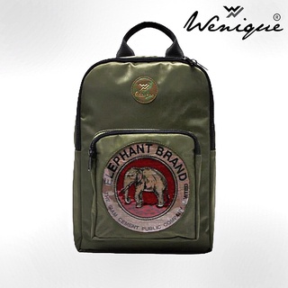 Backpack กระเป๋าเป้สะพายหลัง ลายช้างแดง พื้นเขียว ขนาด 35*24*8 ซม. (D002)