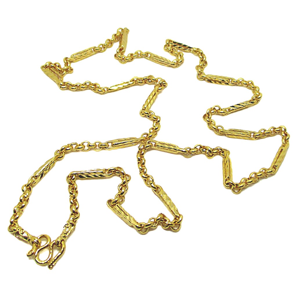 สร้อยคอ สร้อยคอแฟชั่น สร้อยคอทอง ลายผ่าหวายสลับแท่งเหลี่ยมตัดลาย สร้อยคอยาว 19 นิ้ว ชุบทอง สร้อยคอชุ