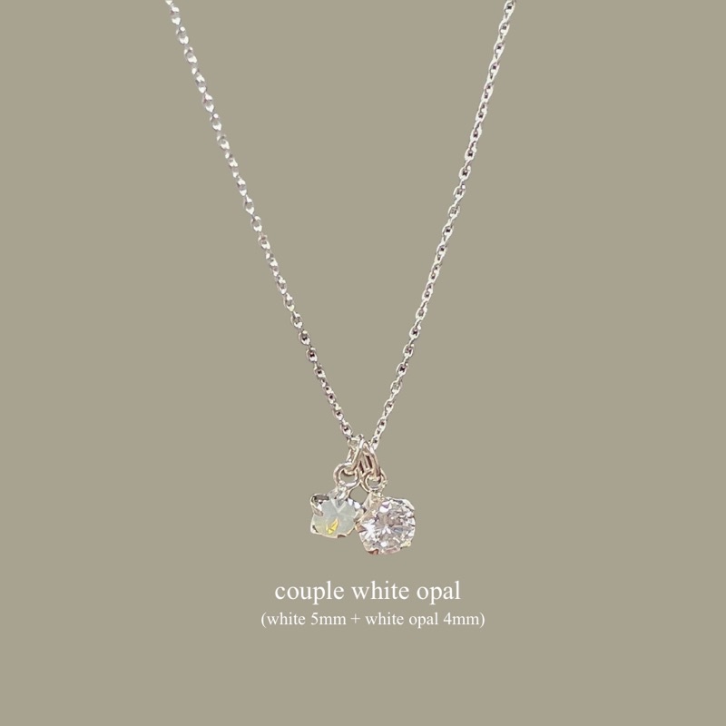 SissyJewelry // สร้อยคอเงินแท้ รุ่น couple mini chain(พลอยกลมขาว 5mm + กลม4mm) ) 🎁Free gift box🎁