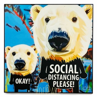 Polar Bear Social Distancing หมีโพล่า หมีขาว รูปภาพ​ติด​ผนัง​ pop art การ์ตูน cartoon แต่งบ้าน ของขวัญ กรอบรูป รูปภาพ