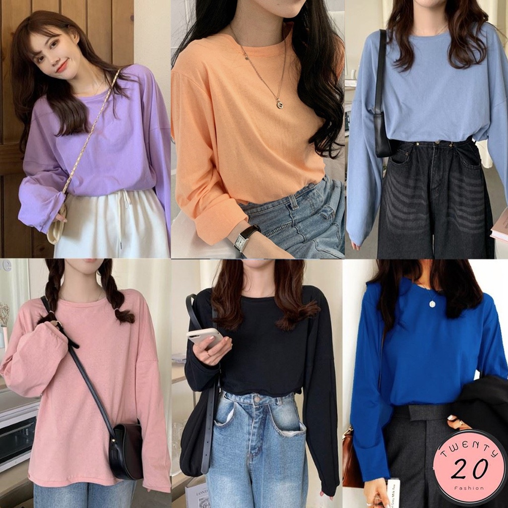 🎇 New2023 🎇 เสื้อโอเวอร์ไซส์ คอกลมแขนยาว สีพื้น 13 สี