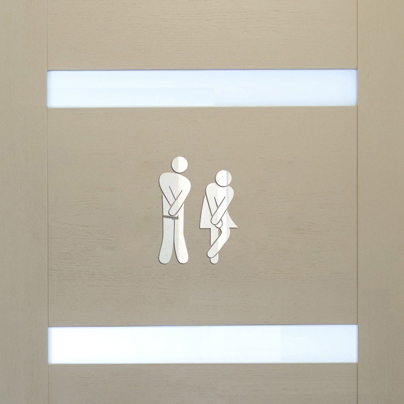 อะคริลิคติดประตูห้องสุขา (คู่ ช.+ญ.ยืนบิด) Toilet Man &amp; Woman ห้องส้วม ห้องสุขา ห้องน้ำ DIY Wall Acrylic อะคริลิคติดผนัง