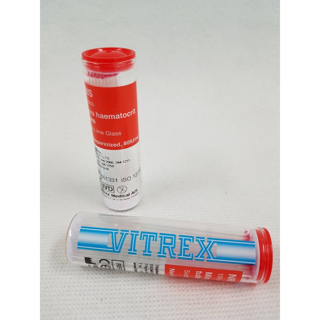 Micro hematocrit Red tubes/Capillary tube ทิ้วฮีมาโตคริต Vitrex BRIS จำนวน 100 ชิ้น x 10 ขวด