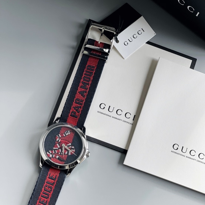 👑ผ่อน0%~แท้100%👑 Gucci G Timeless Watch 🐍 หน้าปัดรูปงู สายไนลอน 