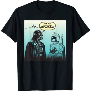 ROUND คอลูกเรือเสื้อยืด พิมพ์ลายการ์ตูน Star Wars Funny Darth Vader and Boba Fett-4XL