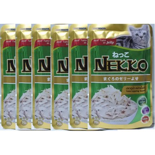 Nekko เน็กโกะอาหารเปียกสำหรับแมวโต รสทูน่าเนื้อไก่ 70 กรัม 6 ซอง