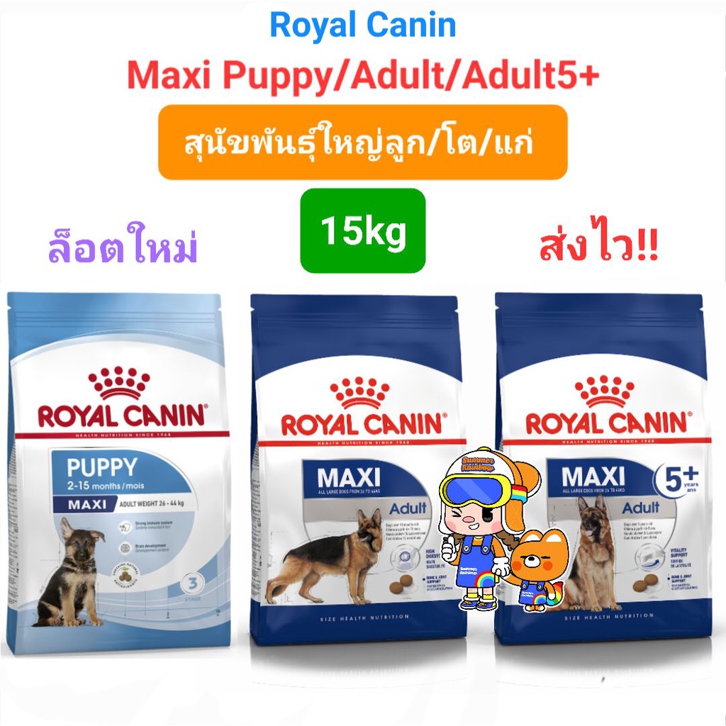 Royal Canin Maxi Puppy 15kg / Maxi Adult 15kg / Maxi Adult 5+ 15kg รอยัลคานิน สุนัขพันธุ์ใหญ่ ครบ 3 วัย  15 กิโลกรัม