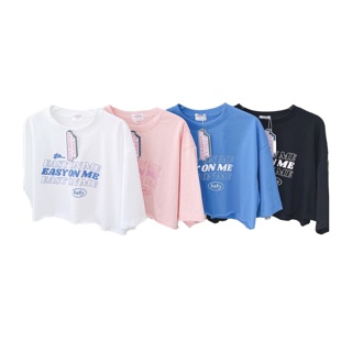 พร้อมส่ง🪐 เสื้อครอป โอเวอร์ไซส์ Oversize สไตล์เกาหลี งานสกรีน Go easy on me baby รหัส 807