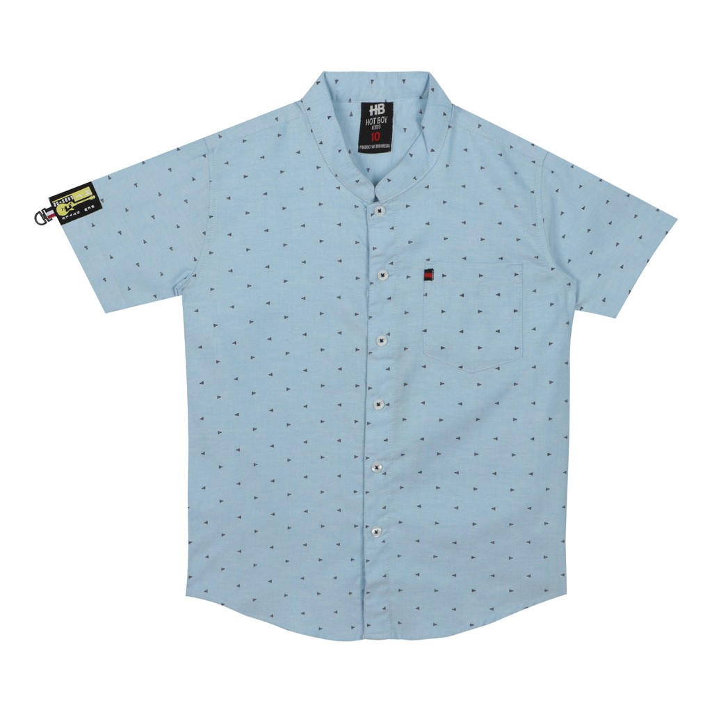 KEMEJA เสื้อเชิ้ตเด็กชาย Koko เสื้อเซี่ยงไฮ้คอปกเสื้อผ้ามุสลิมสั้นลายเด็กสีฟ้าอ่อน RKO06.2