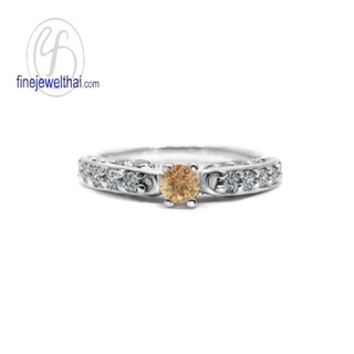 Finejewelthai-แหวนบุษราคัม-บุษราคัม-แหวนเพชรCZ-แหวนประจำเดือนเกิด-Yellow-Sapphire-Silver-Ring-Birthstone-R1294yl