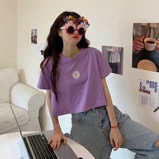 🍋จุด🍋เสื้อ เสื้อยืด เสื้อครอป เอวลอย เสื้อสีพื้น เสื้อ สไตล์ เกาหลี แขนสั้น