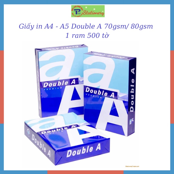 กระดาษพิมพ์ A4 Double A 70gsm, 80gsm, A4 double a paper - ของแท้ไทย (500 แผ่น)