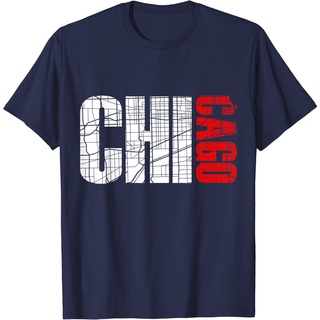 เสื้อยืดผ้าฝ้ายพรีเมี่ยม เสื้อยืด พิมพ์ลายกราฟฟิค Chicago Map สําหรับผู้ใหญ่