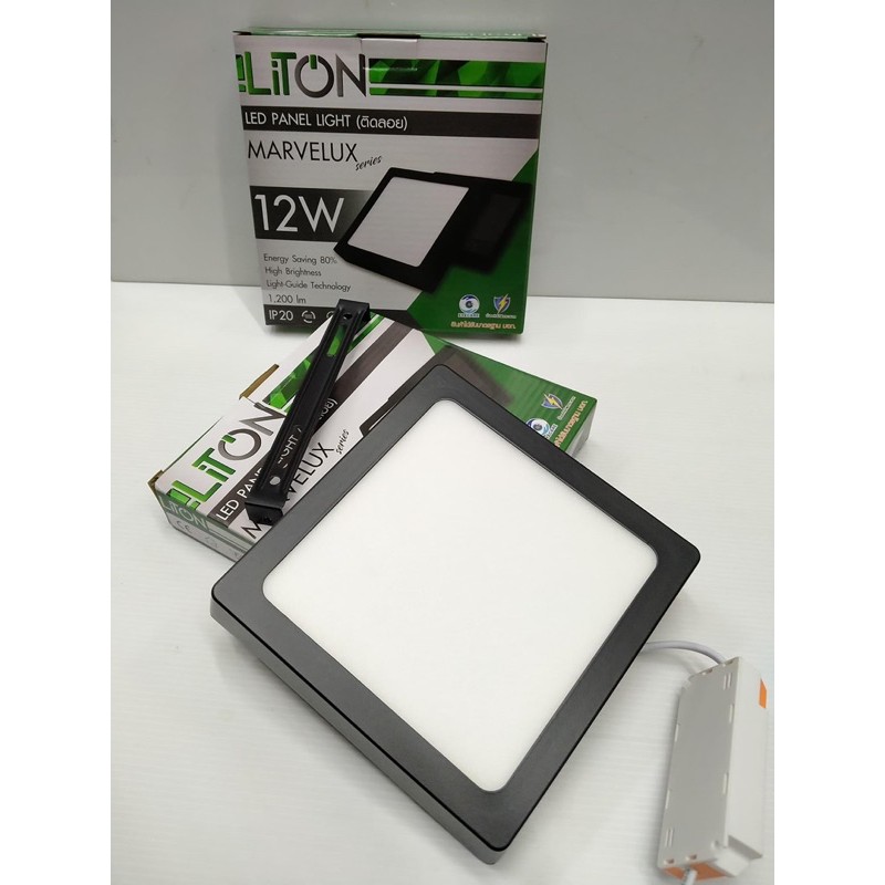 ⭕ LiTON 12w 18w โคมไฟดาวน์ไลท์ (ติดลอย)Led Panel Light ขอบสีดำ ทรง ...
