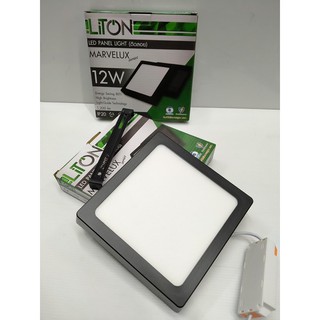 ⭕ LiTON 12w 18w โคมไฟดาวน์ไลท์  (ติดลอย)Led Panel Light ขอบสีดำ ทรงเหลี่ยม รุ่น Marvelux Series