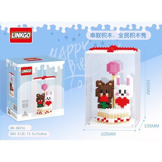 ตัวต่อนาโน Linko หมีน้ำตาล และ กระต่ายขาว (Brown &amp; Rabbit) ของเล่น ของฝาก ของสะสม ของตั้งโชว์