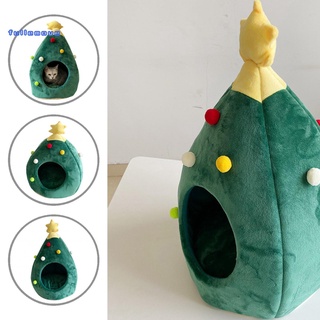 FM🐕1 ชุดเตียงลูกสุนัขพร้อมเสื่อต้นคริสต์มาส Windproof Cat Dog Sleeping House Dog Supplies