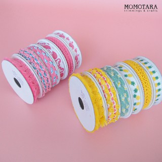 MOMOTARA TROPICAL Ribbon&amp;Trim Set ทริมคละลาย 1 ชุดมี 6 ลายๆ ละ 2 หลา