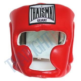 THAISMAI Red Leather Pro Sparring Boxing Training Head Guard HG-151 - เฮดการ์ดสากลปิดแก้มสีแดง หนังแท้ HG-151