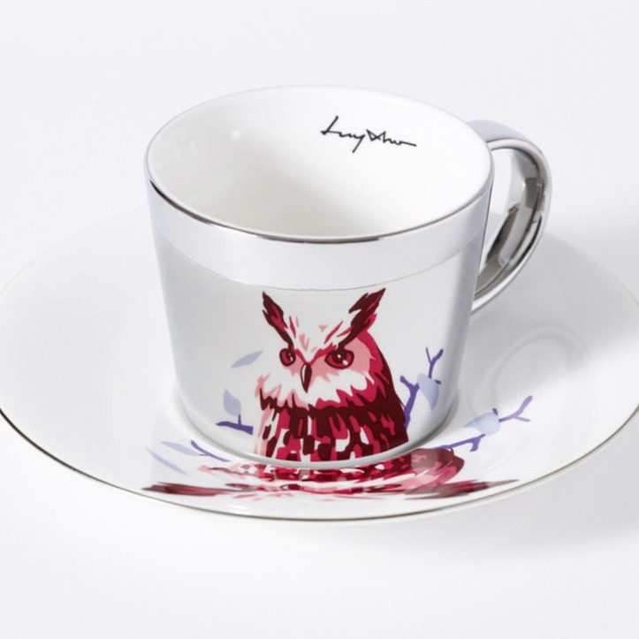 [LUYCHO] ชุดแก้วกาแฟพร้อมจานรอง ลายนกฮูก (Mirror Coffee Cup ＆ Saucer _ Owl)