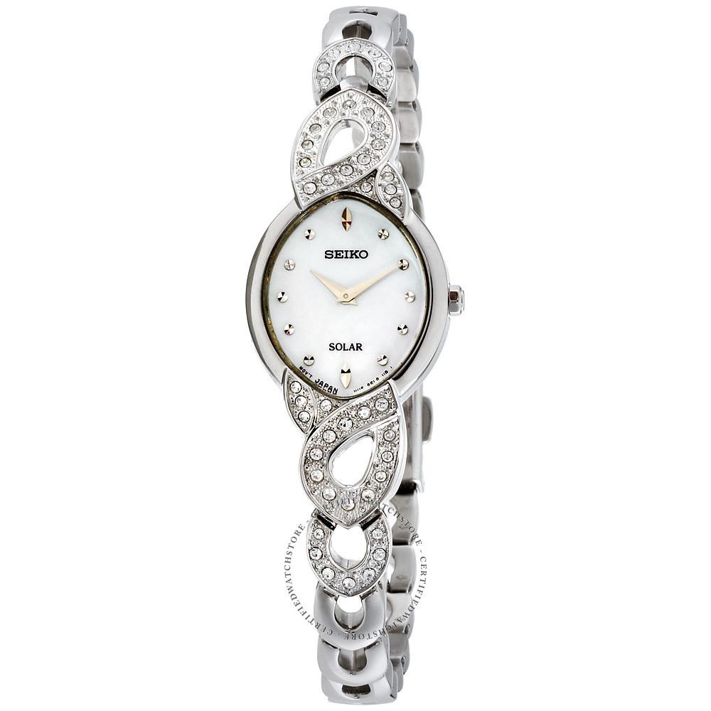 🔥ลดเพิ่ม 330 ใส่โค้ด INCZ8H3🔥 ﻿Seiko Women's Mother of Pearl Solar Watch Swarovski Bracelet Set SUP367P1