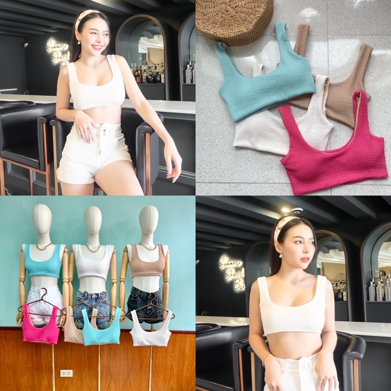พร้อมส่งจากไทย Sale Molly top เสื้อครอปพร้อมส่ง4สี มีฟองน้ำ(เฉพาะบรา)