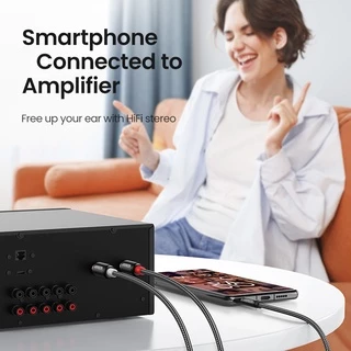 UGREEN 3.5มม.to 2RCA สายเคเบิ้ลเสียงสเตอริโอ Hifi ไนล่อนถัก