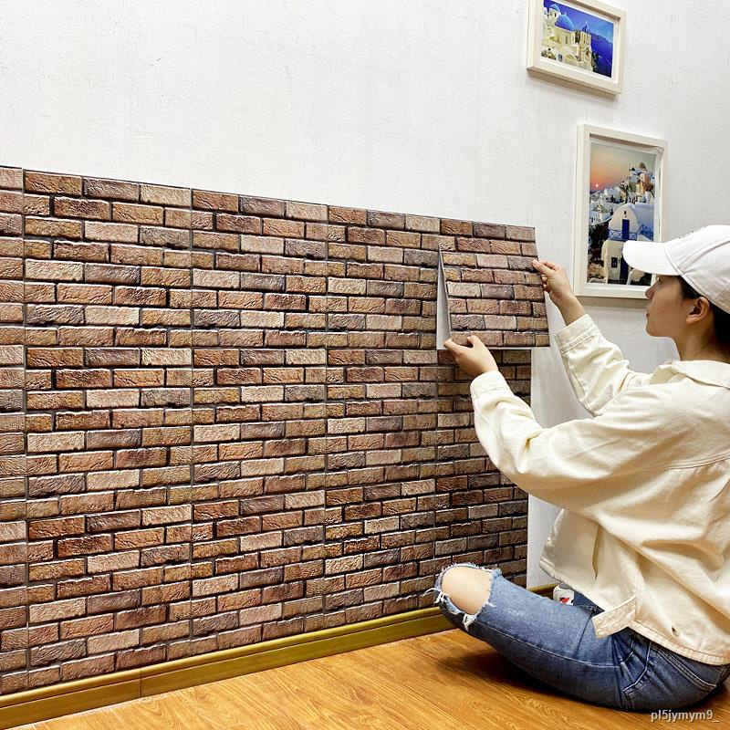 ☞❂▩Rustic Vintage 3D Faux Bricks Wallpaper Self Adhesive Roll Vinyl PVC  Retro Industrial Loft Wall Paper Brown Waterproo | Shopee Thailand