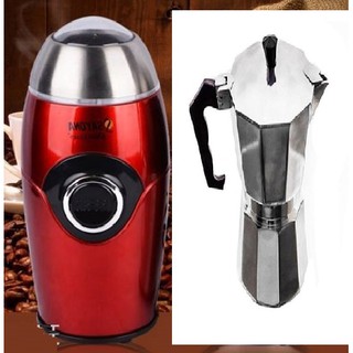 moka pot 6 cupและที่บดกาแฟ coffee grinder ที่บดกาแฟแบบไฟฟ้า350 w จุ50 gms