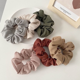 ยางรัดผมหางม้าสีพื้นสไตล์ฝรั่งเศสวินเทจถักเชือก Scrunchie