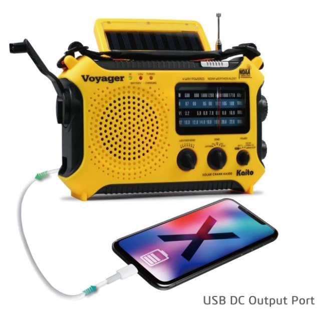 วิทยุมือหมุน USA Imported - Kaito KA500 5-way Powered Solar Power, Dynamo Crank Radio, Wind Up Emergency AM/FM/SW/NOAA