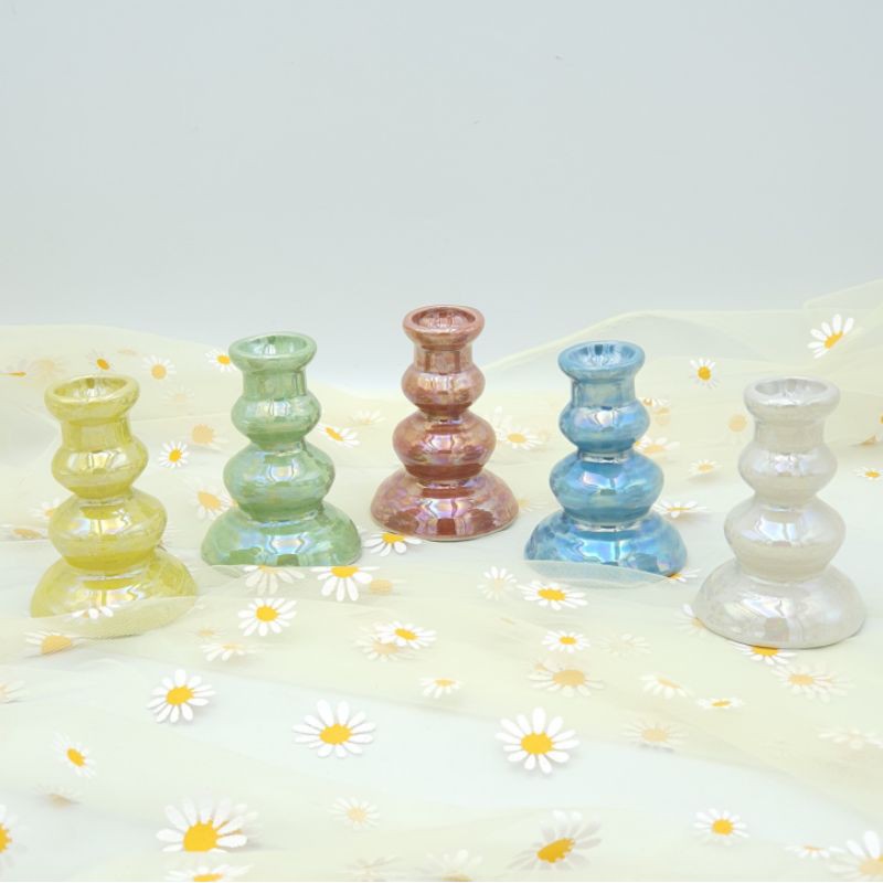เชิงเทียน เซรามิค สีมุก เคลือบมุก ขนาด สูง 3 นิ้ว (ขายเดี่ยว)