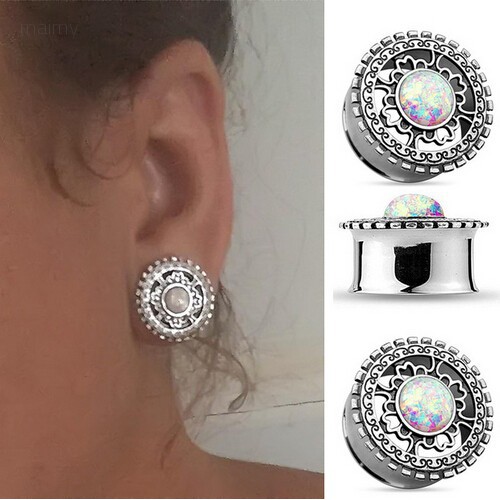Pair Stainless Steel Sparkly Silver Crystal Star Dangle Ear Tunnels Plug 6-30mm