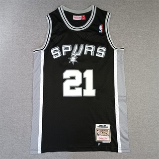 ใหม่ NBA San Antonio Spurs สําหรับผู้ชาย #เสื้อกีฬาบาสเก็ตบอล ปักลาย 21 Tim Duncan สีดํา สไตล์เรโทร