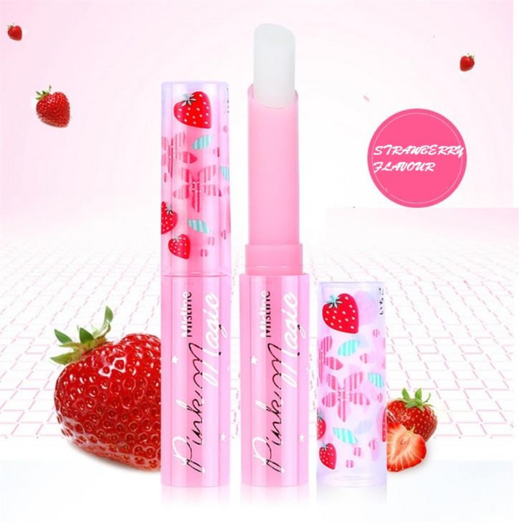 ลิปมันเปลี่ยนสีมิสทีน Mistine Pink Magic Lip Plus Vitamin E Strawberry ลิปอ้วน ลิปผอม ลิปสตรอเบอร์รี ราคา ถูกที่สุด ดีลบีเคเค