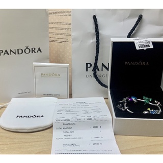 กล่องใส่ร้อยข้อมือ ถุงกระดาษ ถุงผ้า ผ้าเช็ด Pandora ครบเซ็ต