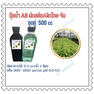 ปุ๋ยน้ำ A/B ผักสลัด   ขนาด 500 +500 ML แถมไซริงค์ 10 ML