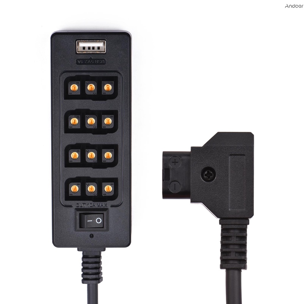 Andoer D-Tap B Type ซ็อกเก็ต D-Tap Male To 8 พอร์ต D-Tap D-Tap Female อะแดปเตอร์แยกสายเคเบิ้ลเชื่อมต่อแบตเตอรี่พร้อมหน้าจอมอนิเตอร์ Usb แบบเปลี่ยนสําหรับ Arri Red Cameras V-Mount