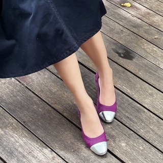 รองเท้าหนังแกะ ICONIQ รุ่น Leah Flat Bi-Color Comfy Ballerina in Violet/Silver