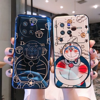 เคสโทรศัพท์มือถือ วีโว่ VIVO X80 X70 Pro 5G Smartphone Casing with Stand Holder Blu-ray Phone Case Shiny Cartoon Couple Cute Doraemon Back Cover for VIVOX80 X80Pro