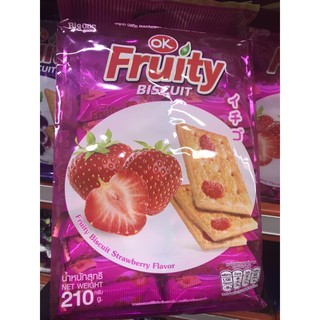 OK Fruity Biscuit โอเค ฟรุ๊ตตี้ บิสกิต รสสตรอว์เบอร์รี่ ขนาด 210 กรัม บรรจุ 12 ซอง