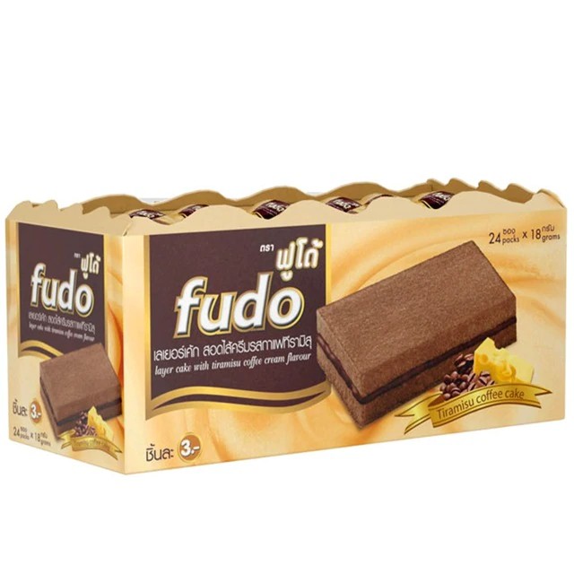 ส่งฟรี  FUDO ฟูโด้ เลเยอร์เค้ก สอดไส้ครีมรสกาแฟทิรามิสึ ขนาด 16กรัม ยกแพ็ค 24ชิ้น LAYER CAKE TIRAMISU COFFEE     ฟรีปลายทาง