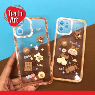 เคส 7+ / 11 / 12 / 12promax / 13 เคสมือถือ นิ่มใส กันกล้อง ซิลิโคน TPU ติดอะไหล่ตัวการ์ตูนน่ารักๆ