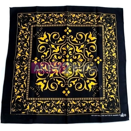 ผ้าลายวินเทจ สีเหลืองดำ ใช้พันคอหรือโพกหัว (Bandana Vintage Yellow Black)