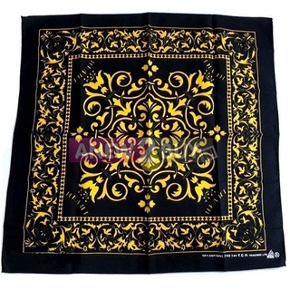 ผ้าลายวินเทจ สีเหลืองดำ ใช้พันคอหรือโพกหัว (Bandana Vintage Yellow Black)